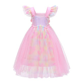Unicorn  Princess Sequin Flying Sleeve New Girl Dress Costume For Cosplay Halloween Party