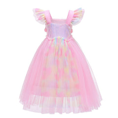 Unicorn  Princess Sequin Flying Sleeve New Girl Dress Costume For Cosplay Halloween Party