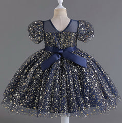 Wedding Dress Puff Flower Girl Dress Sequins Princess Dress Birthday Costume Party Dress Holiday