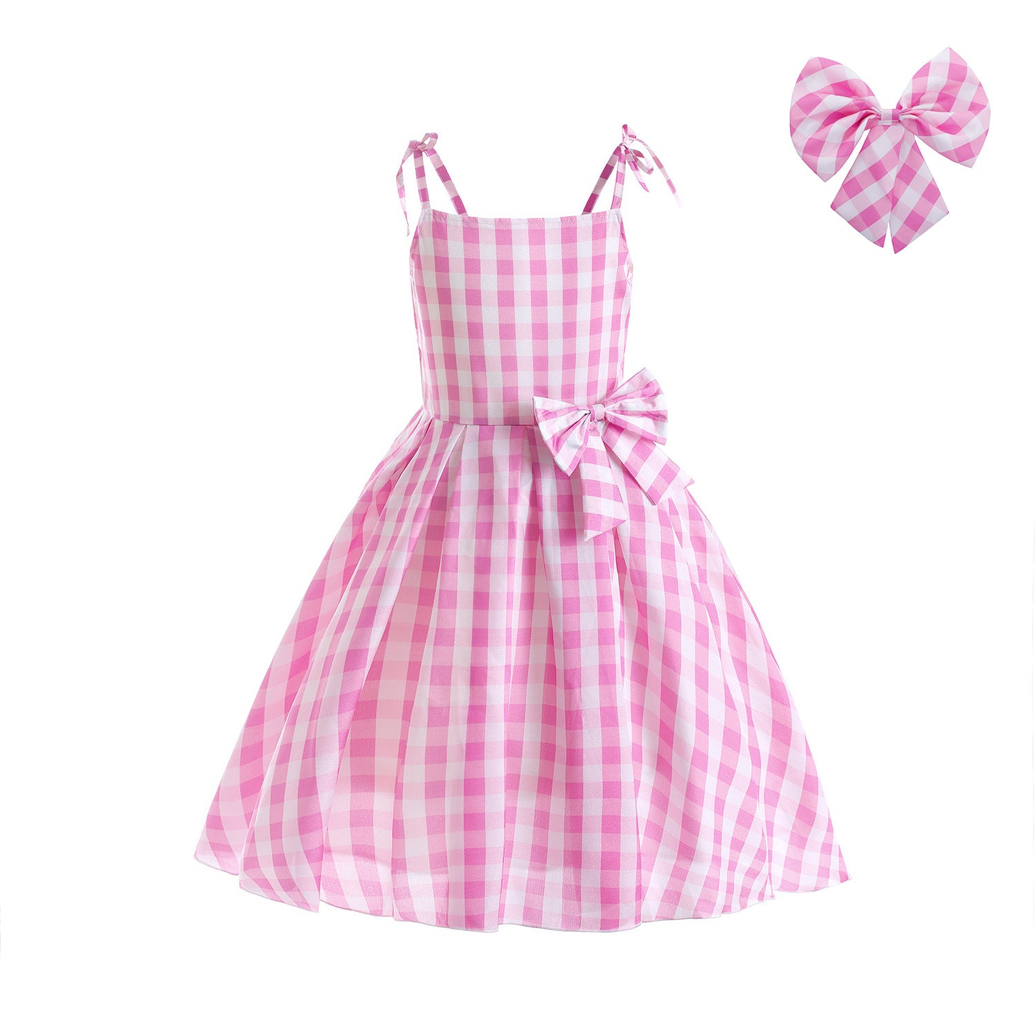 Girl Barbie Pink Plaid Sleeveless Cosplay Costume Dress For Party Holiday