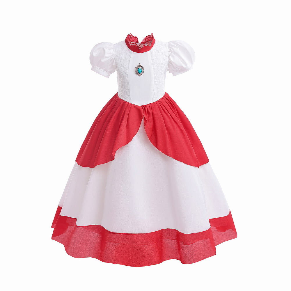 Girls Super Mario Princess Peach Dress Costume Cosplay Party Holiday