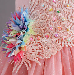 Flower Girl Dress Pearl Wedding Dress Lace Trailing Princess Dress Birthday Costume Party Holiday