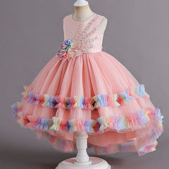 Flower Girl Dress Pearl Wedding Dress Lace Trailing Princess Dress Birthday Costume Party Holiday