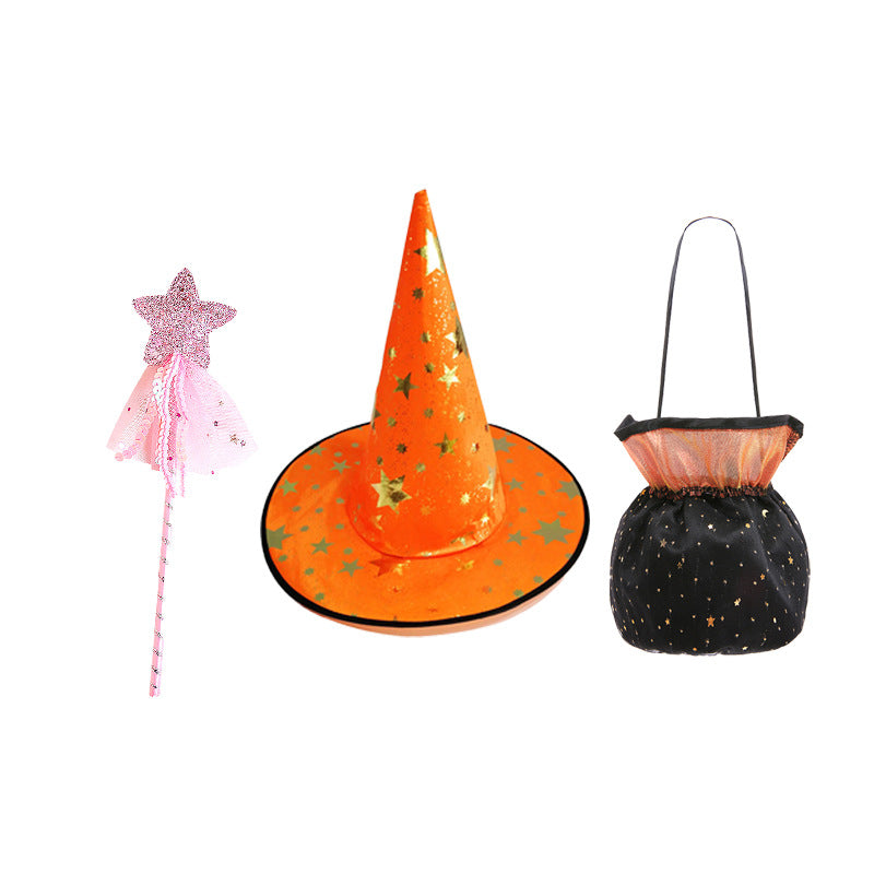 Witch Hat Wand and Bag Set For Halloween Holiday