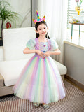 New Unicorn Toddler Rainbow Princess Costume Dresses For Girls