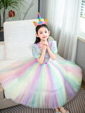 New Unicorn Toddler Rainbow Princess Costume Dresses For Girls