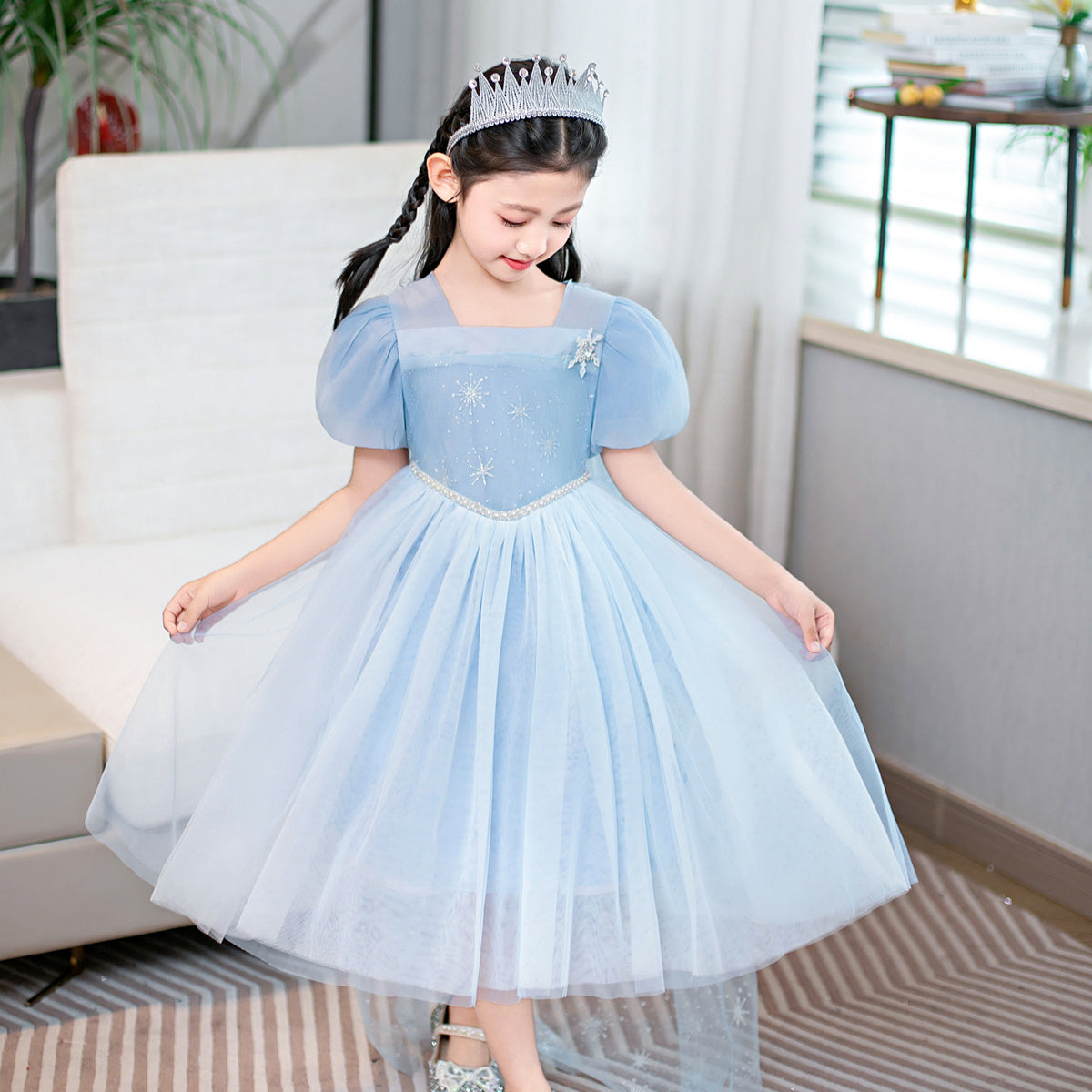 New Elsa Costume Girl Dress Pearl Cosplay Party Holiday Wedding Dress