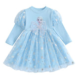Elsa Lace New Girl Dress Bow Puff Toddler Princess Costume For Casual Wear Holiday Party Birthday