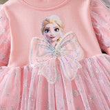 Elsa Lace New Girl Dress Bow Puff Toddler Princess Costume For Casual Wear Holiday Party Birthday