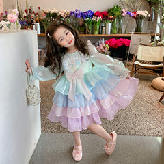 New Girl Dress Rainbow Toddler Princess Costume For Casual Wear Holiday Birthday Party