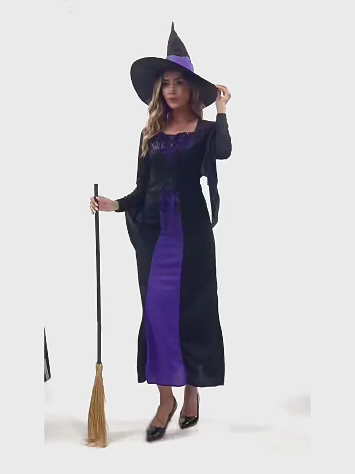 Women's Halloween Wicked Witch Costume With Hat Adult Cosplay Dress
