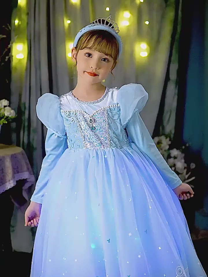 New Elsa Sparkly Costume Dress With Cape For Girls