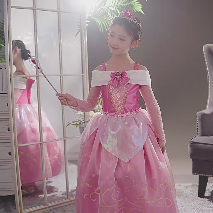 New Aurora Costume Princess Off Shoulder Halloween Girl Dresses With 9 pieces set