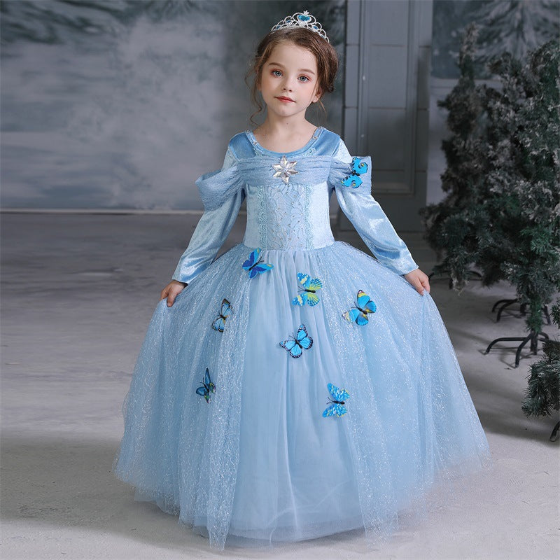 New Cinderella Long Selevee Princess Girls Costume Dresses For Cosplay Party Holiday