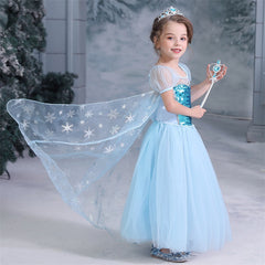 Frozen Elsa Princess Sequins Girls Costume Dresses With Crown Wand For Cosplay Party Holiday Fancy Dress