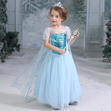 Frozen Elsa Princess Sequins Girls Costume Dresses With Crown Wand For Cosplay Party Holiday Fancy Dress