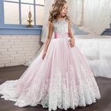 Girls Dresses Lace Trailing For Wedding Formal Holiday Party Bridesmaid Ball Gown