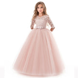 Girls Kids Formal Lace Princess Party Wedding Dresses Full Length Ball Gown Dress.