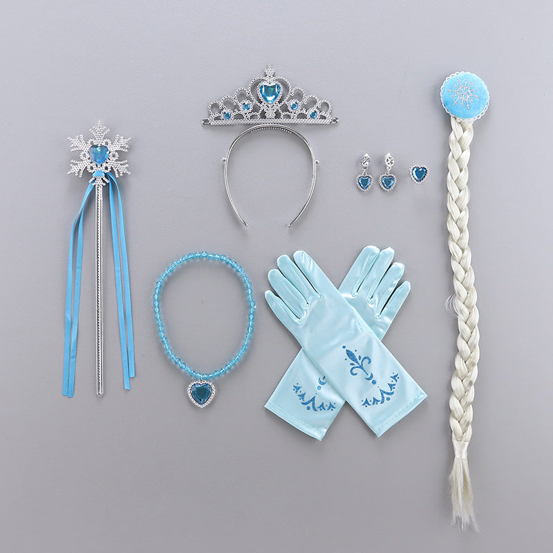 Frozen 2 Princess Dress up Elsa Tiara Crown Wand Wig Gloves Necklace Earrings Ring 9-Pieces Set