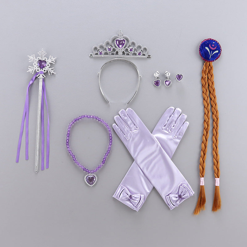 Frozen 2 Princess Dress up Elsa Tiara Crown Wand Wig Gloves Necklace Earrings Ring 9-Pieces Set