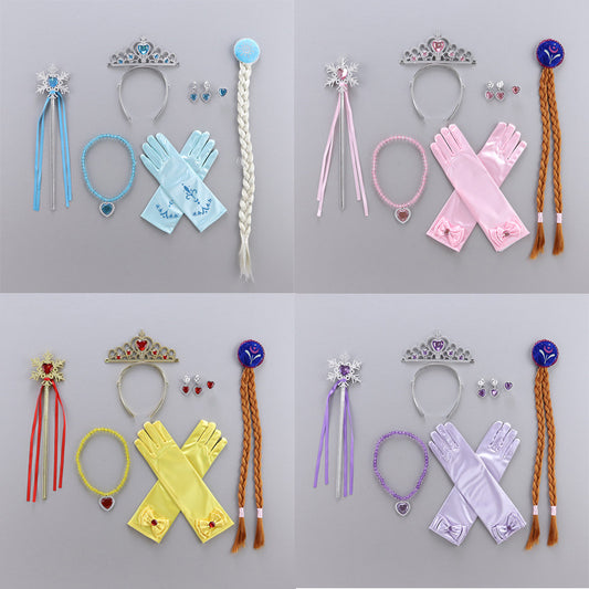 Frozen 2 Princess Dress up Elsa Tiara Crown Wand Wig Gloves Necklace Earrings Ring 9-Pieces Set 800