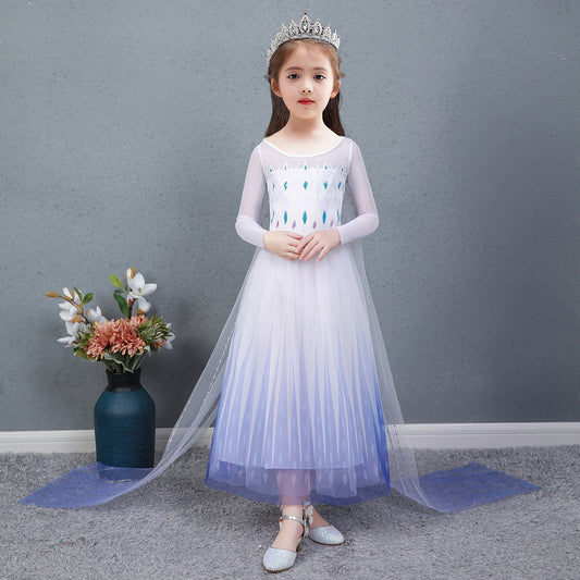 Frozen 2 Girls Elsa Princess Long Sleeve Tulle Cosplay Costume Dresses with Cape For Party Holidays 1500