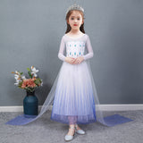 Frozen 2 Girls Elsa Princess Long Sleeve Tulle Cosplay Costume Dresses with Cape For Party Holidays