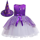 Girls Toddler Kids Witch Costume Dresses with hat For Halloween Holiday Party