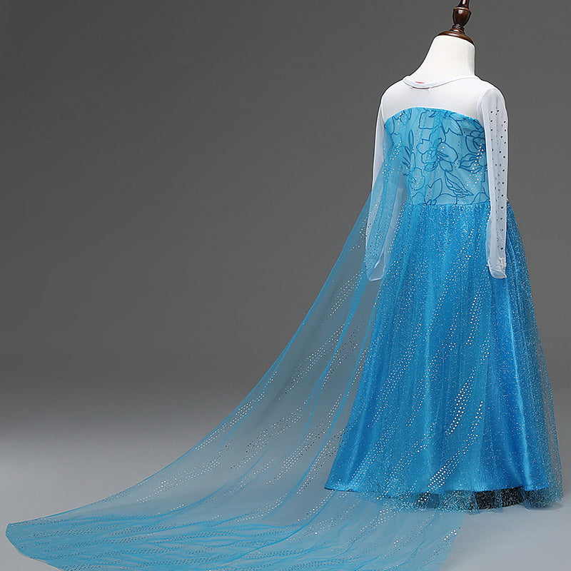 Frozen Elsa Princess Girls Costume Dresses With Tailing Cape.