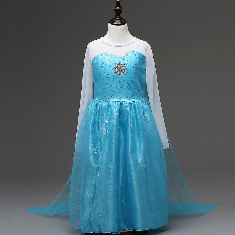 Frozen Elsa Princess Cosplay Girl Costume Dresses with Tailing Cape For Party Holiday Fancy Dress.
