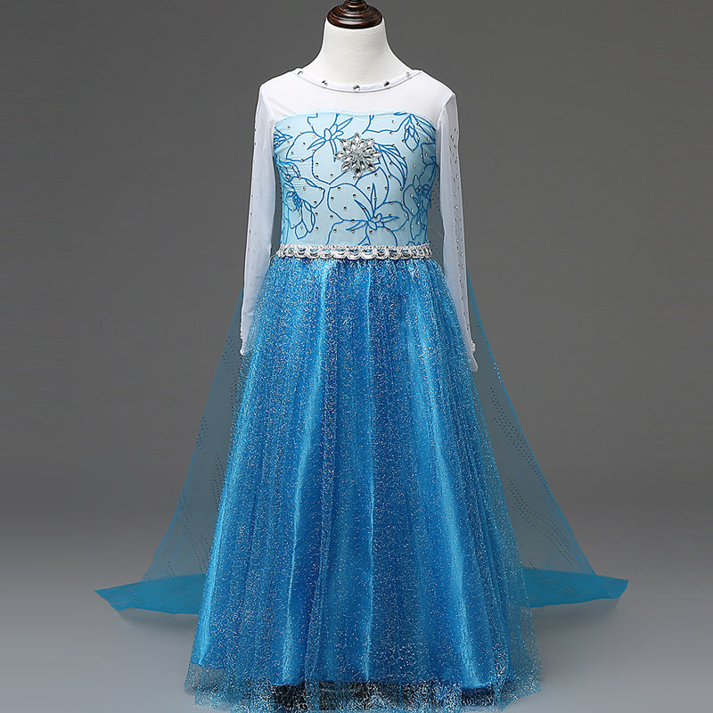 Frozen Elsa Princess Girls Costume Dresses With Tailing Cape.