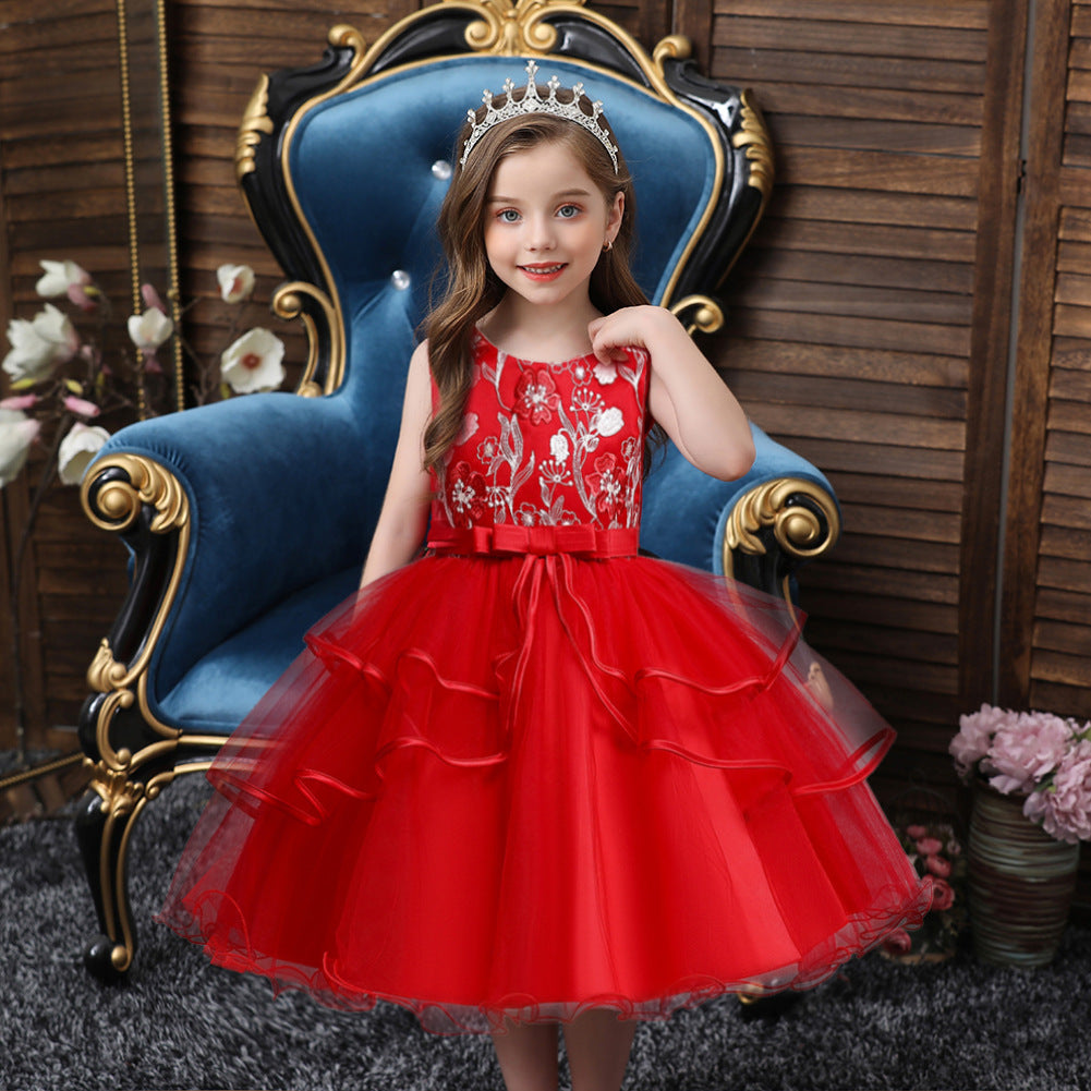 red infant flower girl dresses Girl Christmas Dress Baby Girl Dress Flower Girl Dress Autumn Elegant Red Embroidery Long Sleeve Princess Party Dress, Red (long) / 4-5 Years (120cm)