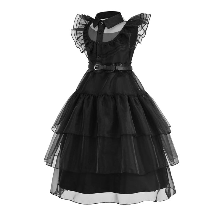 Girls Wednesday Addams Costume Dress with Princess Accessories