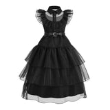 Wednesday Addams Kids Wedding Girl Outfit Costume Dress With Belt