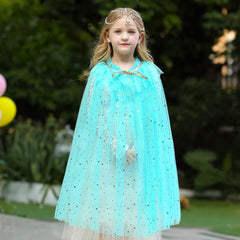 Princess Elsa Costume Rainbow Mesh Cape Cloak with Shiny Sequin Shawl Outerwear