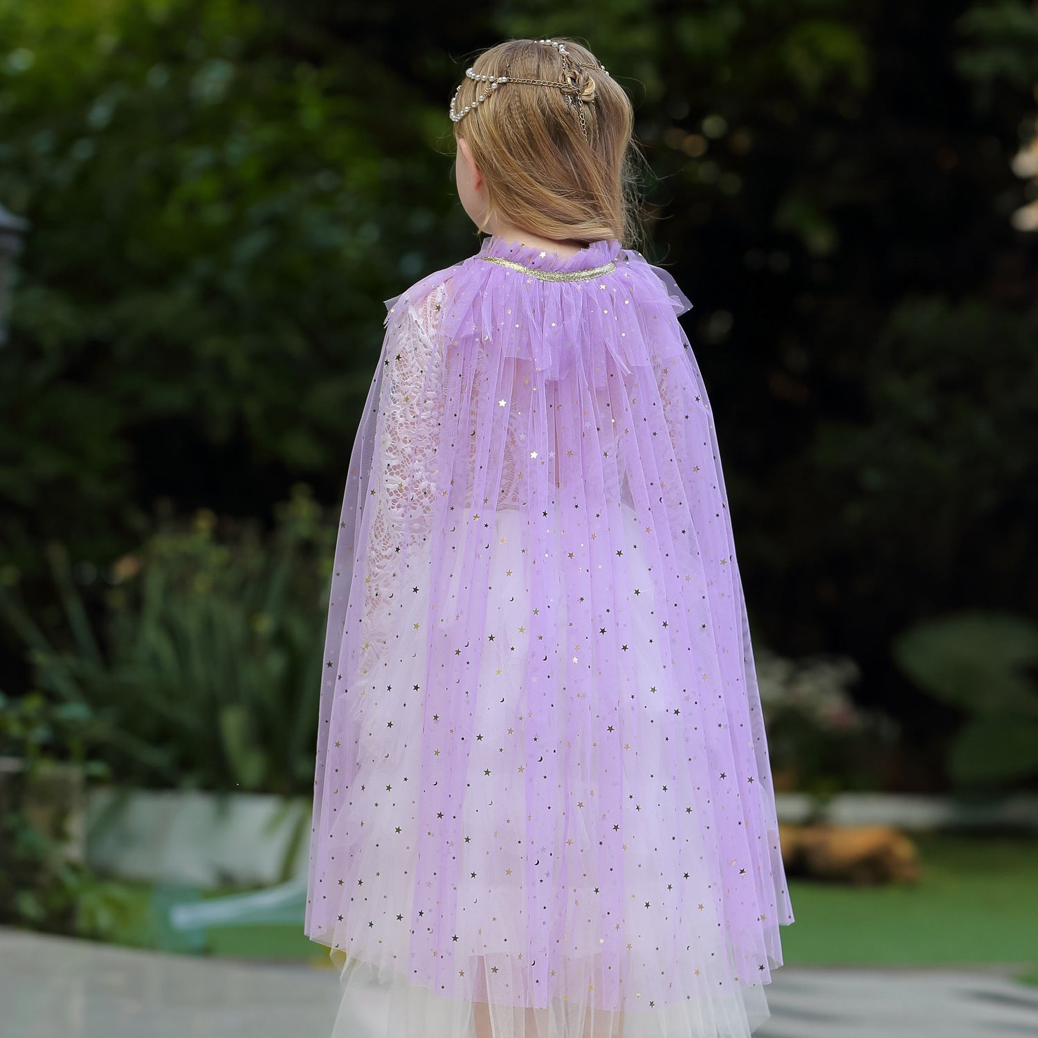 Princess Elsa Costume Rainbow Mesh Cape Cloak with Shiny Sequin Shawl Outerwear