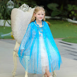 Princess Elsa Costume Rainbow Mesh Cape Cloak with Shiny Sequin Shawl Outerwear