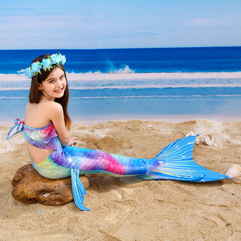 Girl Costume Mermaid Swimsuit Princess Lace Up Bikini Set 3 Pieces Bathing Suit