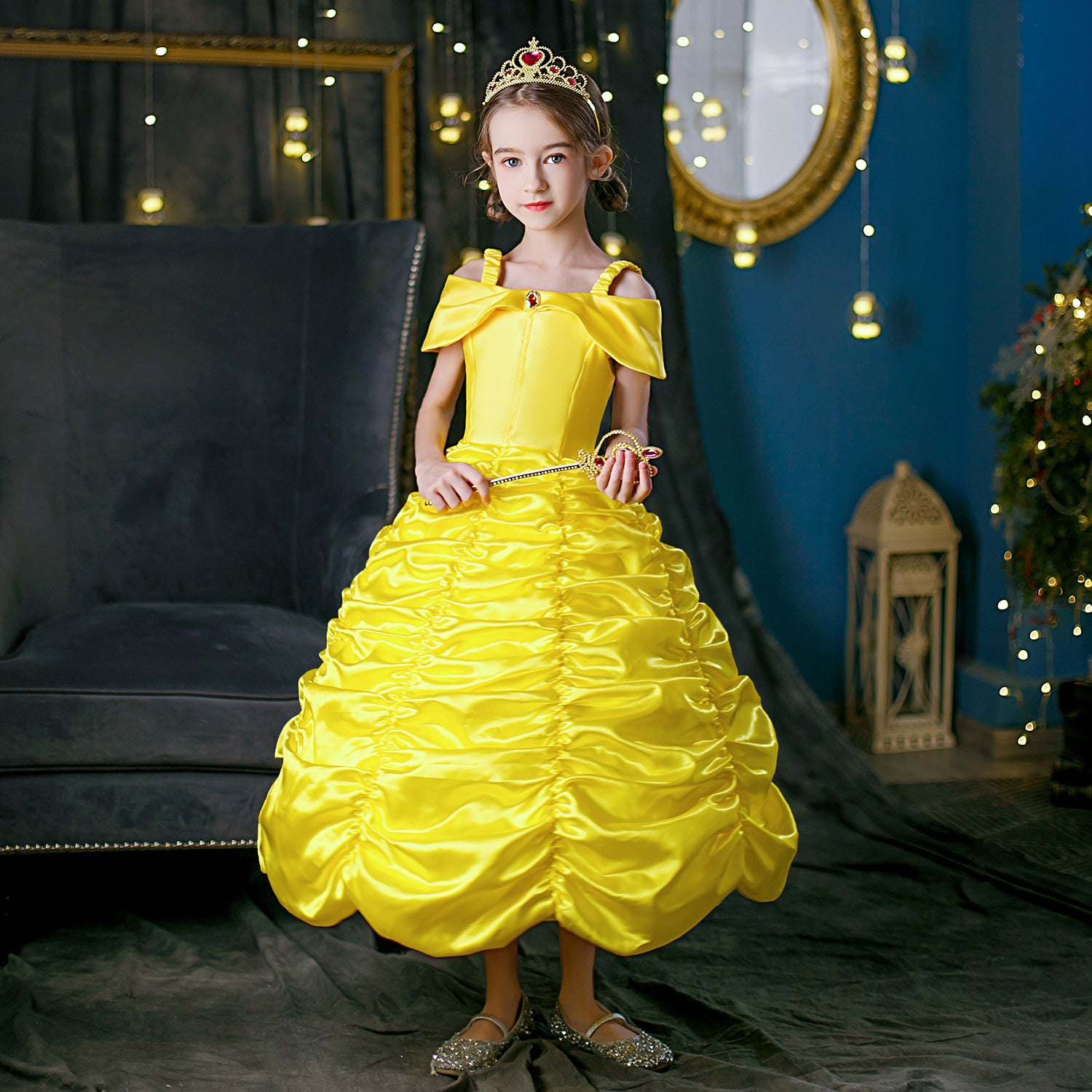 New Girl Costume Dresses Belle Lace Up Princess Cosplay Birthday Party Holiday Fancy