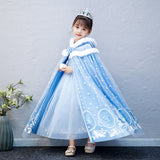 Frozen Fur Princess Hooded Cape Cloak Elsa costume for Girl Dress Up Cosplay