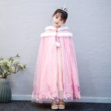 Frozen Fur Princess Hooded Cape Cloak Elsa costume for Girl Dress Up Cosplay