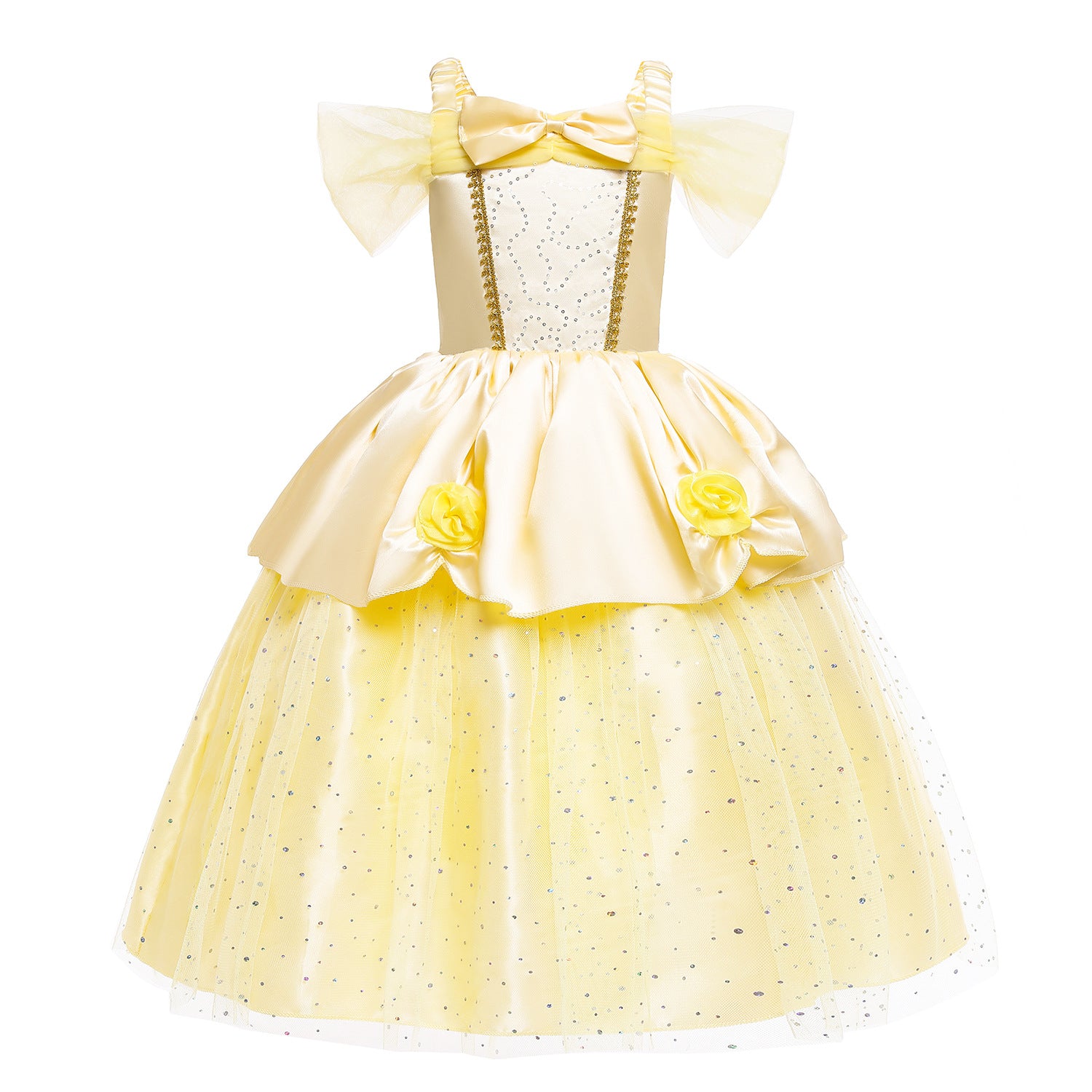 New Girl Costume Dresses Belle Lace Up Princess Cosplay Party Holiday Birthday Fancy - Yellow 5 New Girl Costume Dresses Belle Lace Up Princess Cosplay Party Holiday Birthday Fancy - Yellow 5