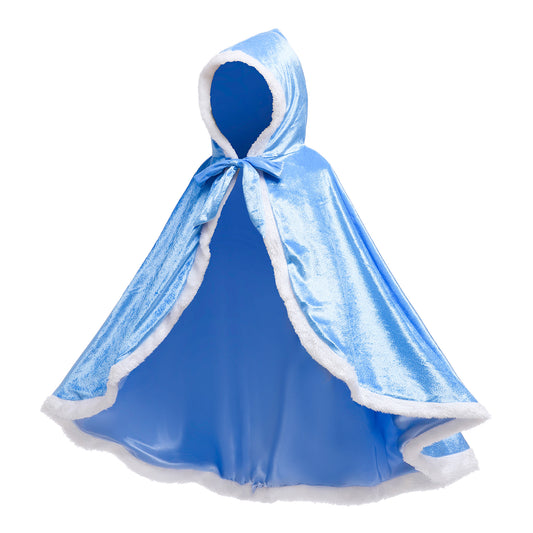 Frozen Fur Princess Hooded Cape Cloak Elsa costume for Girl Dress Up 1500