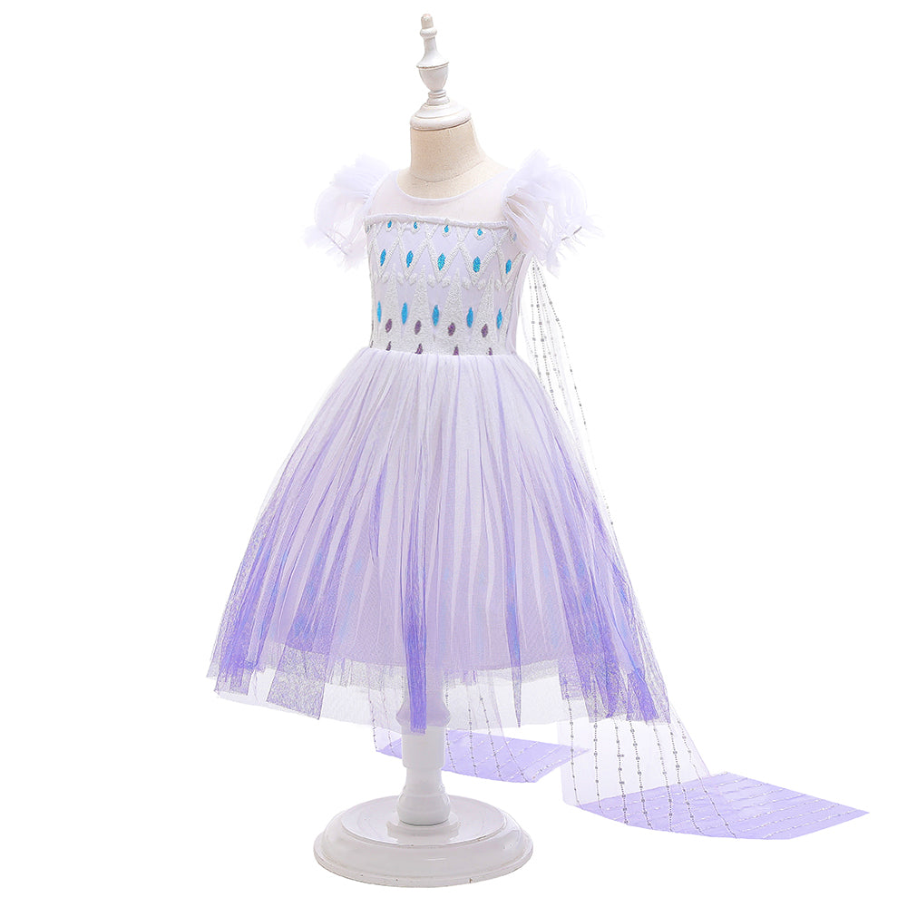 Frozen 2 Girls Elsa Princess Knee Length Tulle Cosplay Costume Dresses with Cape For Party Holidays