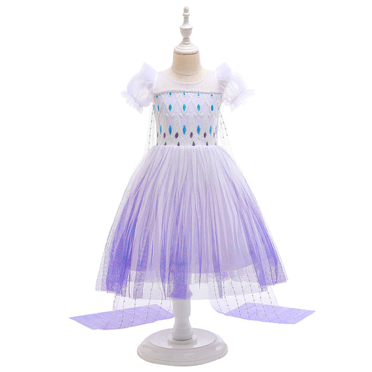 Frozen 2 Girls Elsa Princess Knee Length Tulle Cosplay Costume Dresses with Cape For Party Holidays 1000