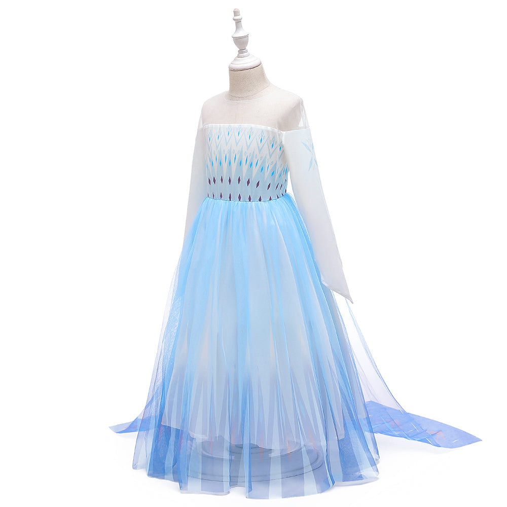 Frozen 2 Elsa Princess Long Sleeve Tulle Girl Costume Dresses with Cape - Blue 4 Frozen 2 Elsa Princess Long Sleeve Tulle Girl Costume Dresses with Cape - Blue 4