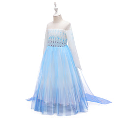 Frozen 2 Elsa Princess Long Sleeve Tulle Girl Costume Dresses with Cape