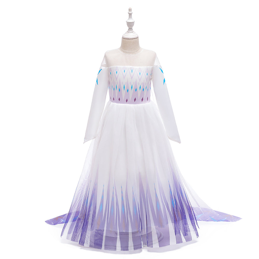Frozen 2 Elsa Princess Long Sleeve Tulle Girl Costume Dresses with Cape