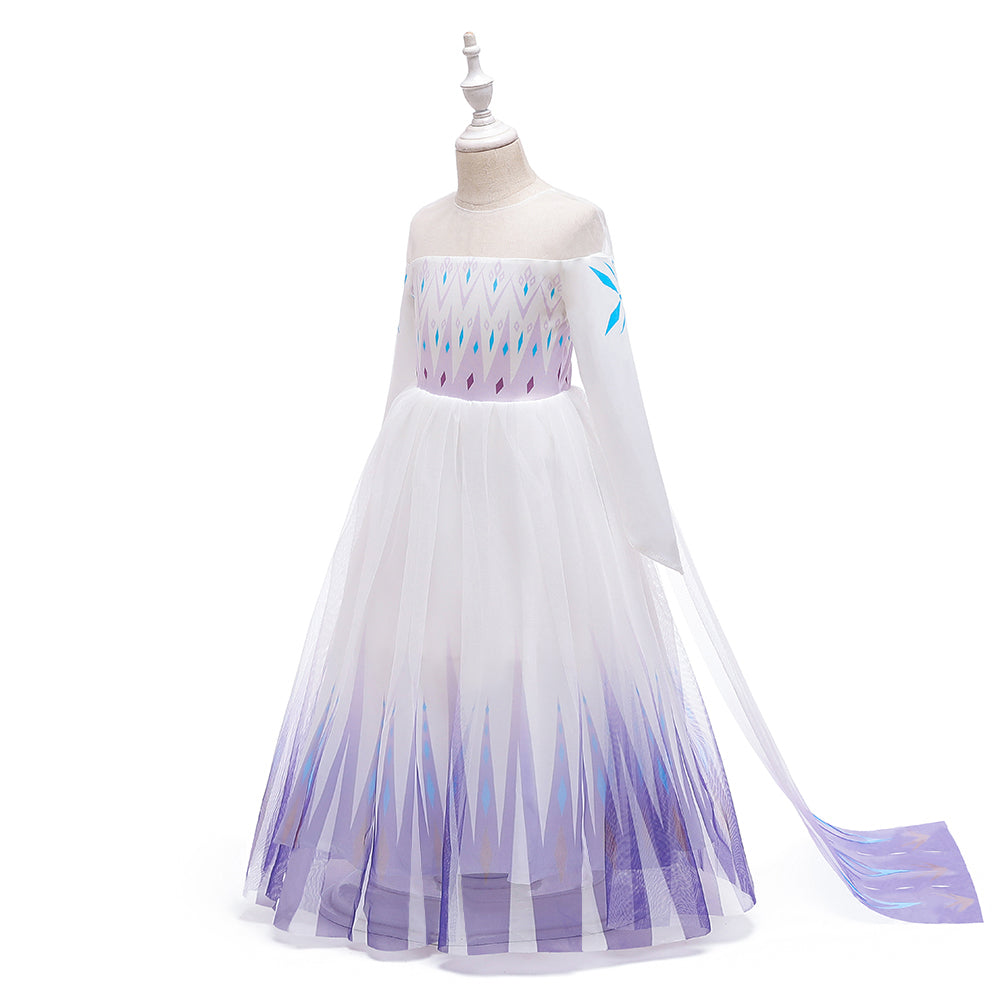2019 New Release Girls Frozen 2 Elsa White Costume Dress with Cape