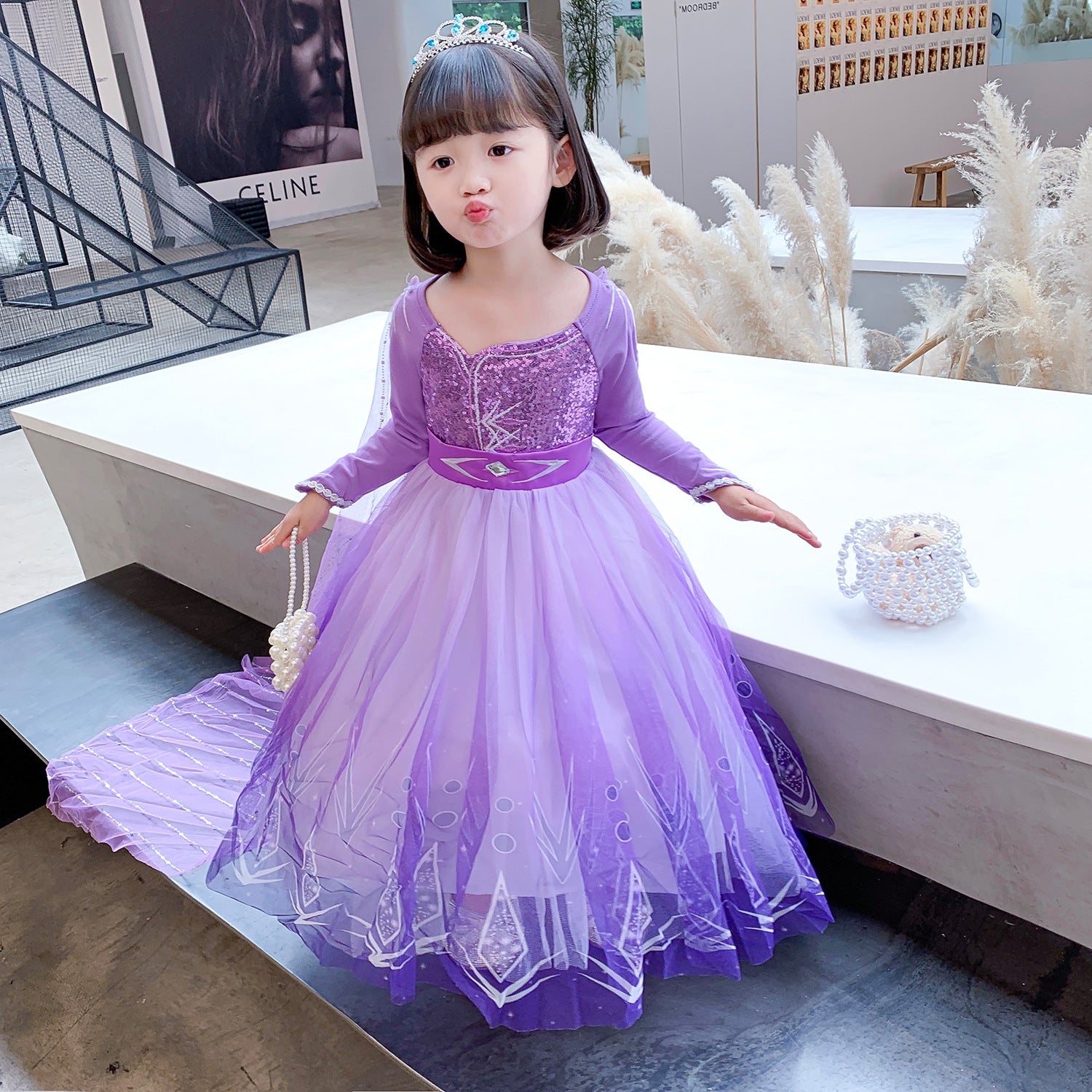 Girls Sequin Princess Elsa Costume Long Sleeve Dress up - Walmart.com